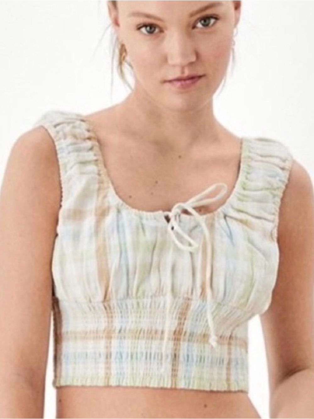 American Eagle Outfitters Plaid Smocked Crop Top